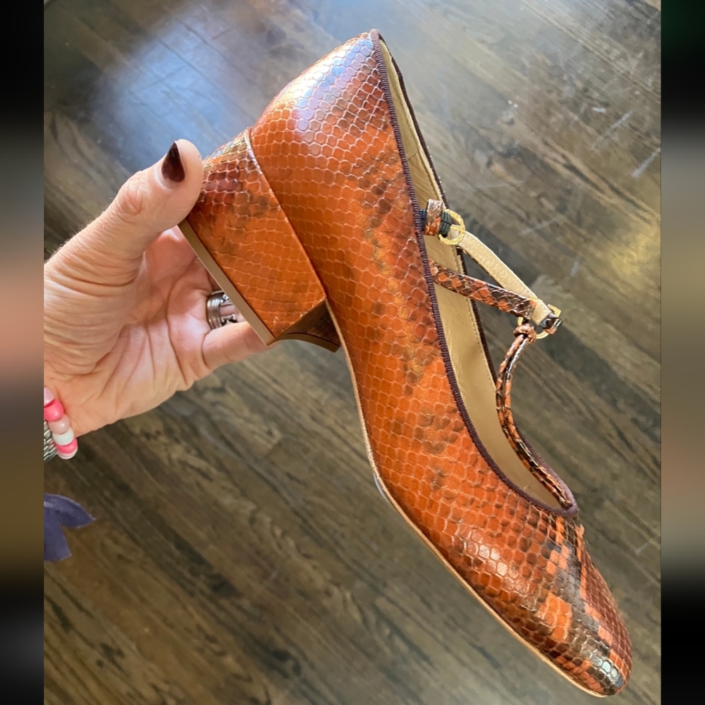 Ulla Johnson Lucy Orange Snakeskin Heels - Picture 7 of 9